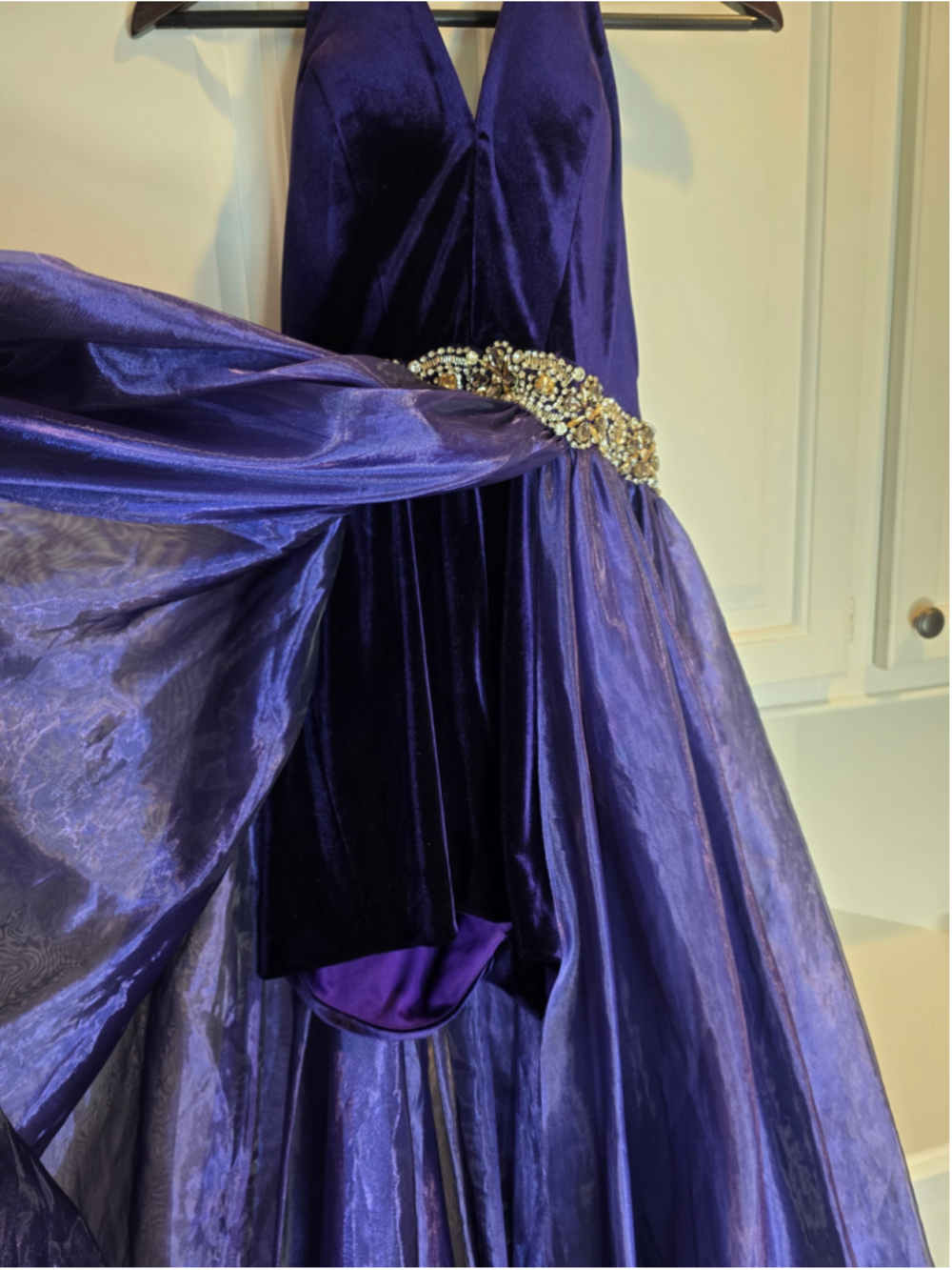 Mac Duggal Purple Velvet Halter Romper Gown Overskirt Pageant OOC Fun Fashion - Picture 3 of 15